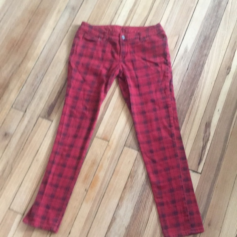 Red plaid straight leg jeans from THE LIMITED‎